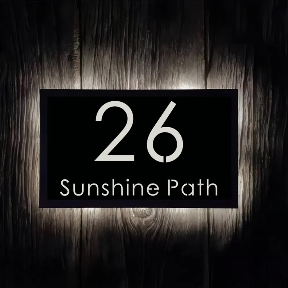 Placas De Dirección Modernas Y Personalizadas Con Luz LED, Número De Casa Iluminado En Acrílico 3D Personalizado For Exteriores Y Patios.(20x40 cm)