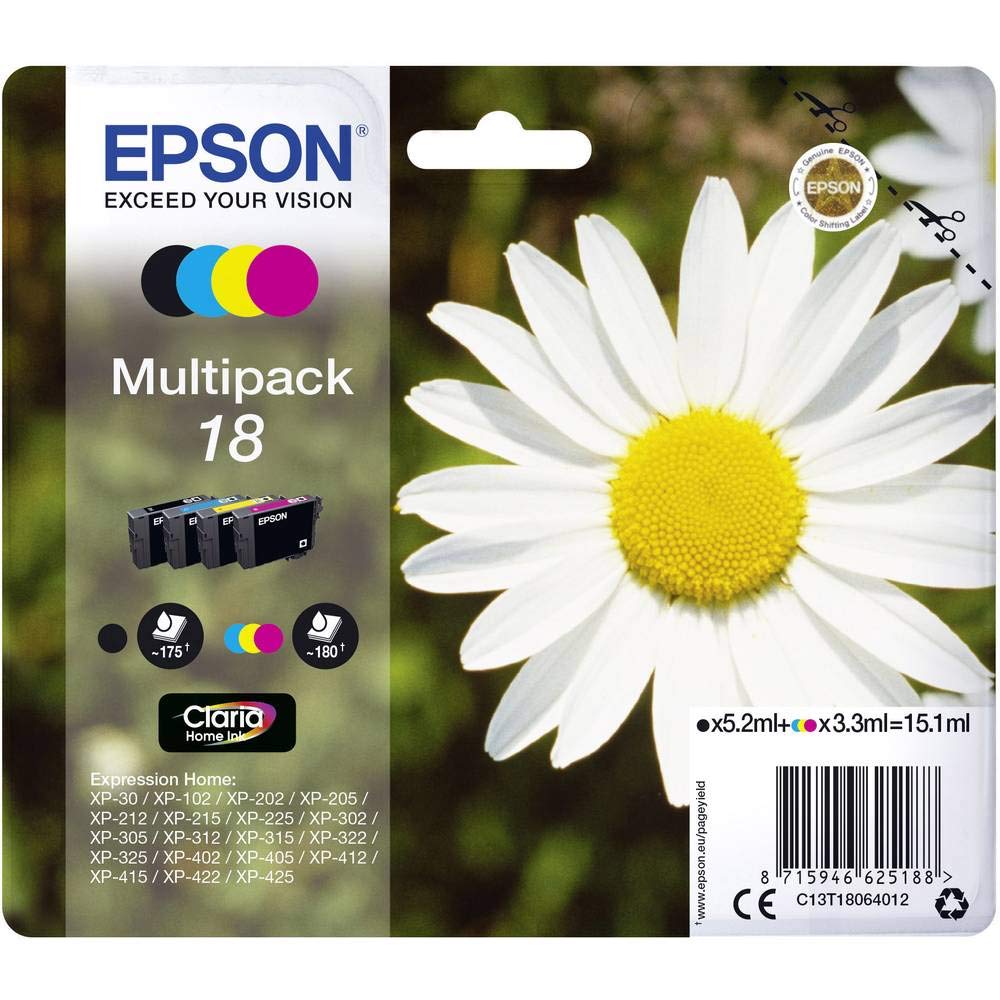 Epson C13T18064012 T1806 Multipack Ink Cartridge Pack, Genuine