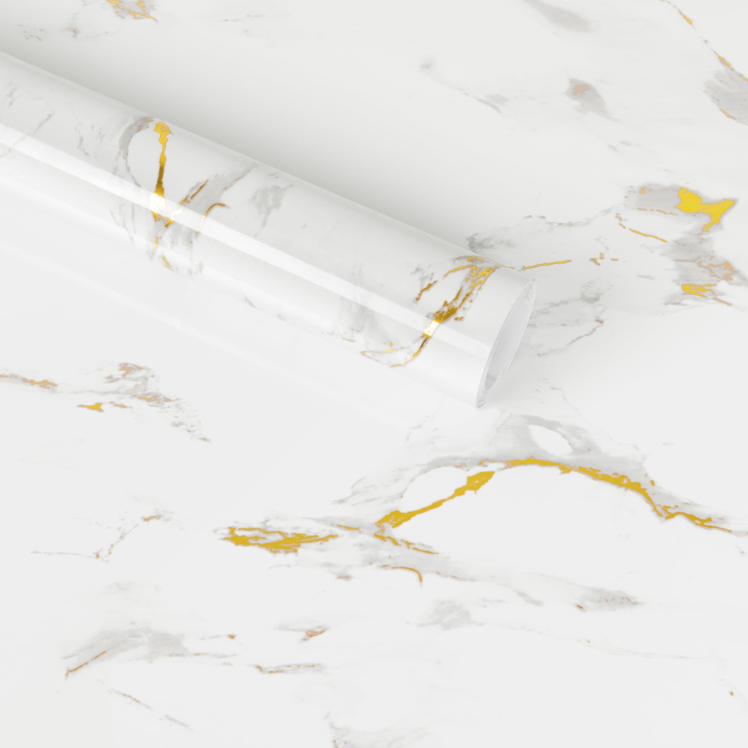 Decoroom Marble Effect Self Adhesive Vinyl Wrap 40x300cm, Marble Golden Granite Sticky Back Plastic Roll, Waterproof Flim, Peel and Stick Wallpaper for Kitchen Countertop Table Furniture Stickers — image 1