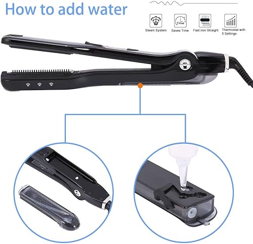 Miniatura 5 de Plancha de vapor para alisar el cabello, plancha profesional para obtener resultados suaves y sin encrespamiento (negro)