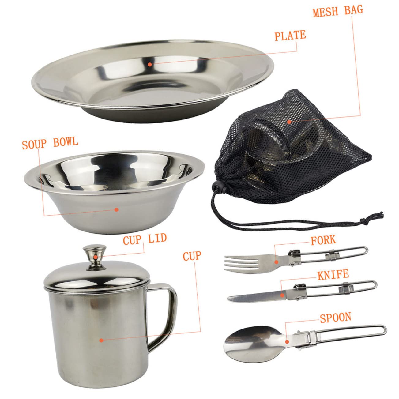 BESTonZON 1Set Portable Stainless Steel Camping Cookware Persons Lightweight Picnic Tableware Combination for Outdoor Activities Durable and Easy to Carry