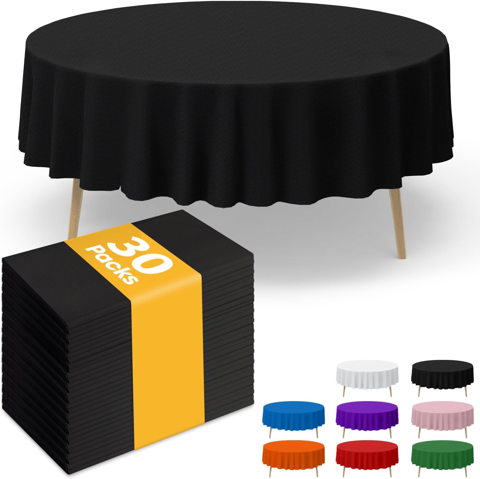 Niuara Black Plastic Table Cloth - 30 Pack 84" Round Disposable Tablecloths for Round Tables, Waterproof Table Cover for Holiday Parties & Gatherings