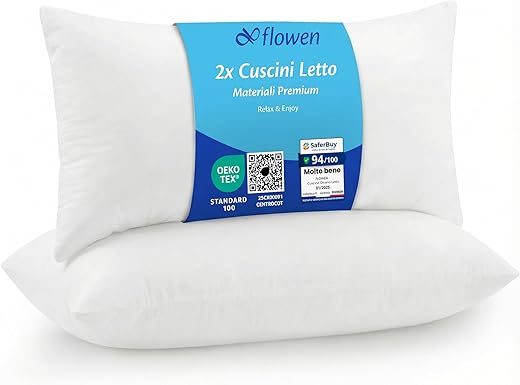 Cuscini Letto Coppia di Guanciali 40x80 per Dormire Imbottitura Standard Antiacaro Anallergico...
