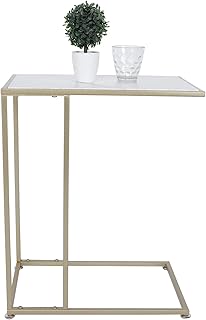 C Shaped Side Table, Sofa End Table with Gold Metal Frame Coffee Snack Table Laptop Holder Table Bedside Table Modern Open Type Under Bed Table Care Table, for Small Space Bedroom Living Room Office