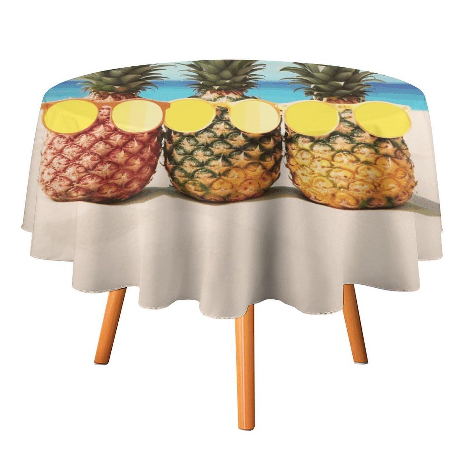 SMAZDFXX Seaside Beach Yellow Geometric Pine Tablecloth for Restaurant, Round Polyester Table Cover 50x50in for Party