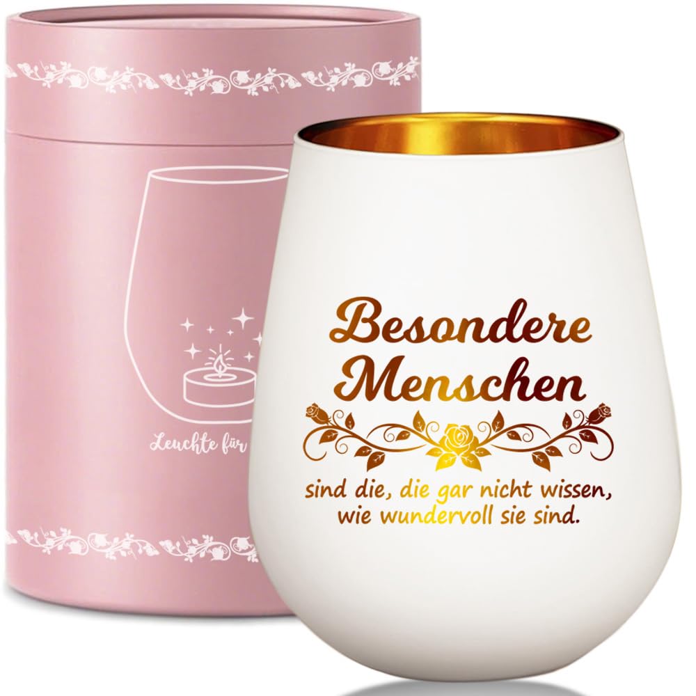 Windlicht Glas mit Geschenkbox, Teelichthalter mit Gravur Spruch, Personalisierte Mutmacher Geschenk Dankeschön für Frauen Tochter Frau Schwester Damen Freundin Lehrerin Kollegin zum Geburtstag