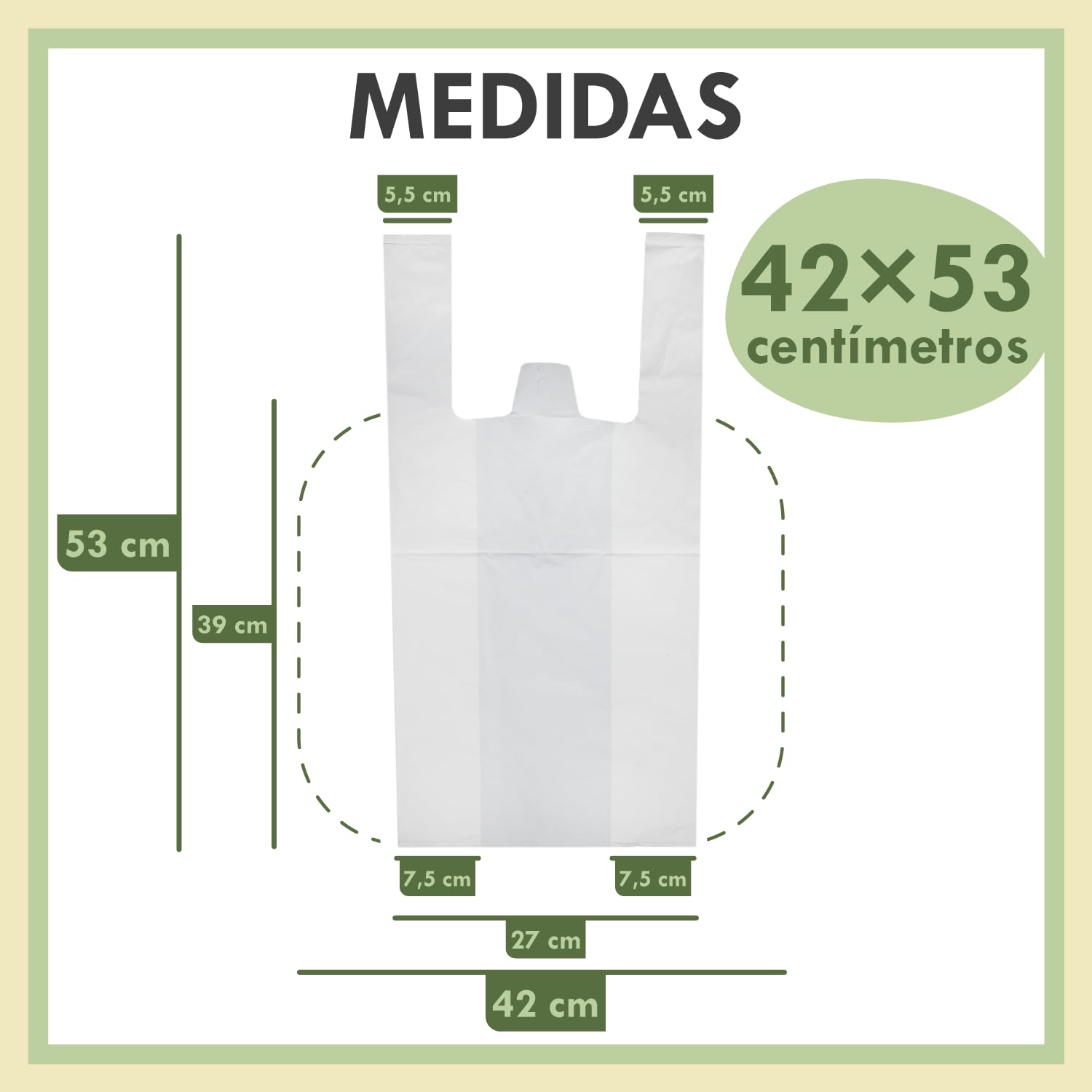 Bolsas de Plástico con Asas Blancas Tipo Camiseta 42x53cm 1KG 70% Recicladas Reutilizables Resistentes