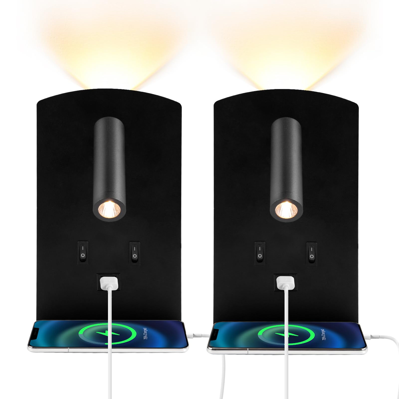 LED-Leselampe, Halterung für Topfhalter, Wandleuchte, LED, 2 Stück, Leselampe mit Schalter und USB-Ladeanschluss, Stimmungsbeleuchtung für Schlafzimmer, verstellbarer Spot