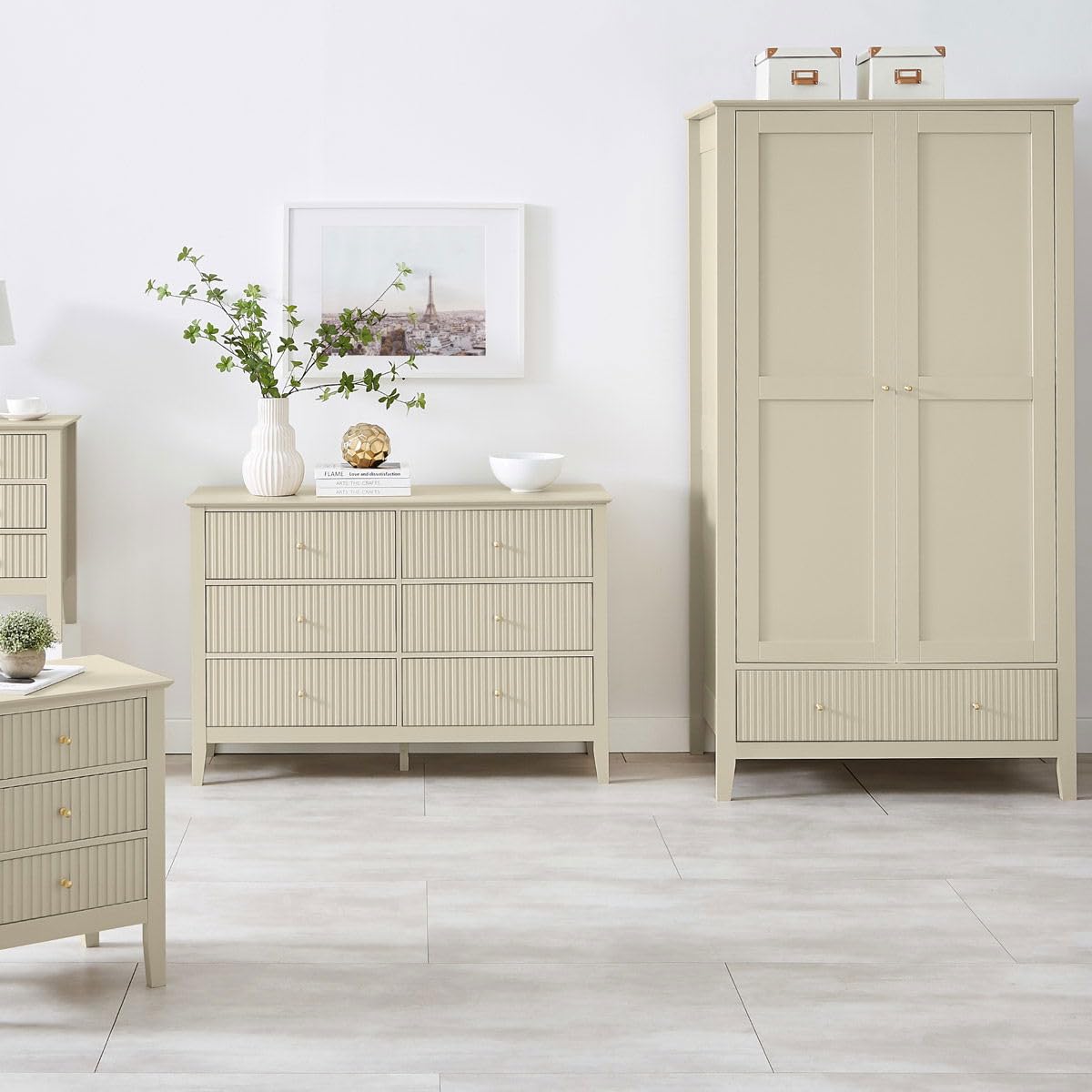 Melody MaisonDouble Wardrobe, Chest of Drawers & Pair of Bedside Tables - Hales Taupe Range