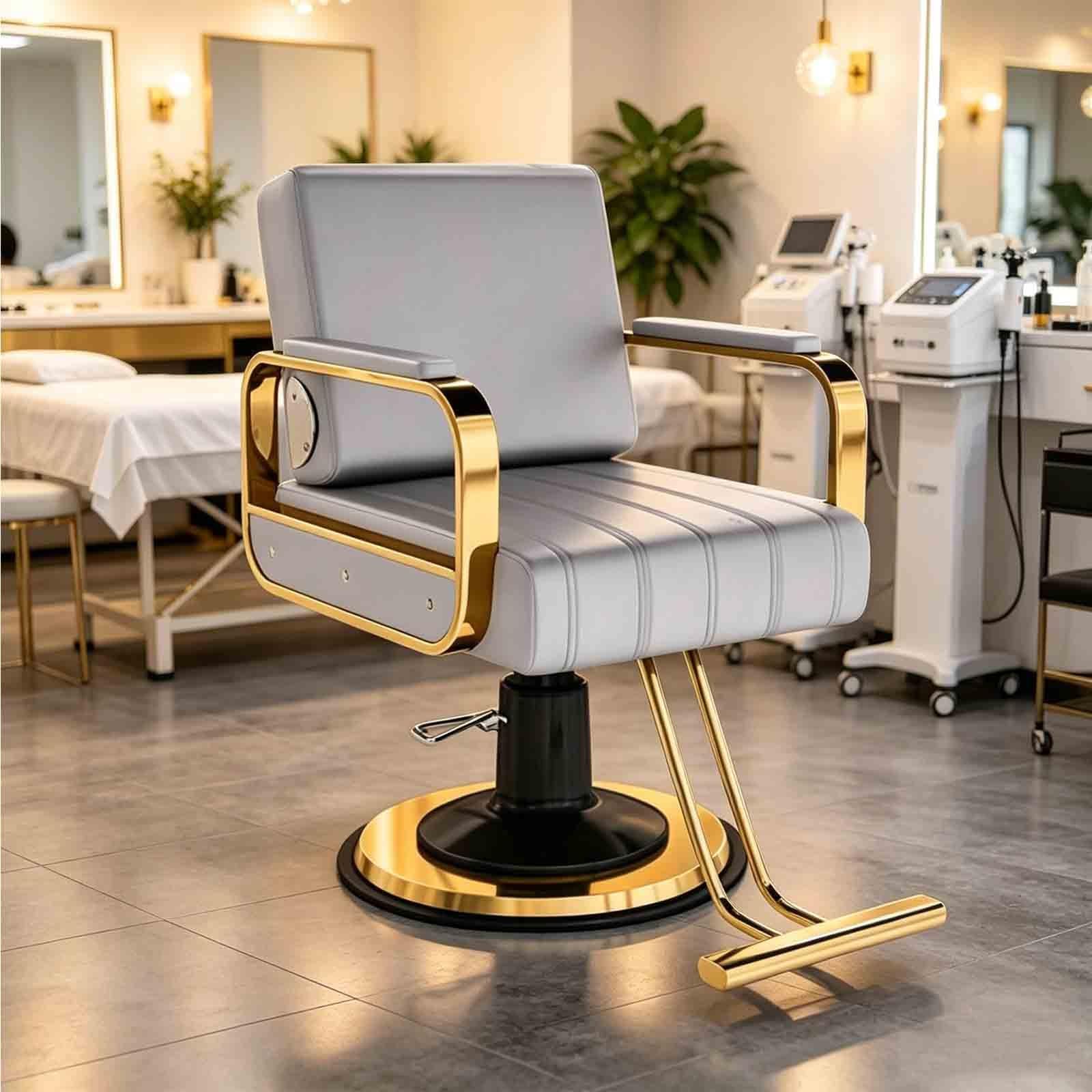 Sillón De Peluquería Y Barbería, Silla Hidráulica con Giro De 360° Y Pedal, Tapicería De Cuero PU Impermeable, para Peluquerías, Spas, Uso Doméstico Y Centros De Belleza(A)