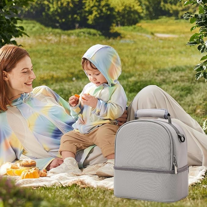 Mancro Breastmilk Cooler Bag with Ice Pack, Fits 6 Insulated Baby Bottles Up to 9 Ounce, Breast Milk Cooler for Nursing Mom, Grey 1 2