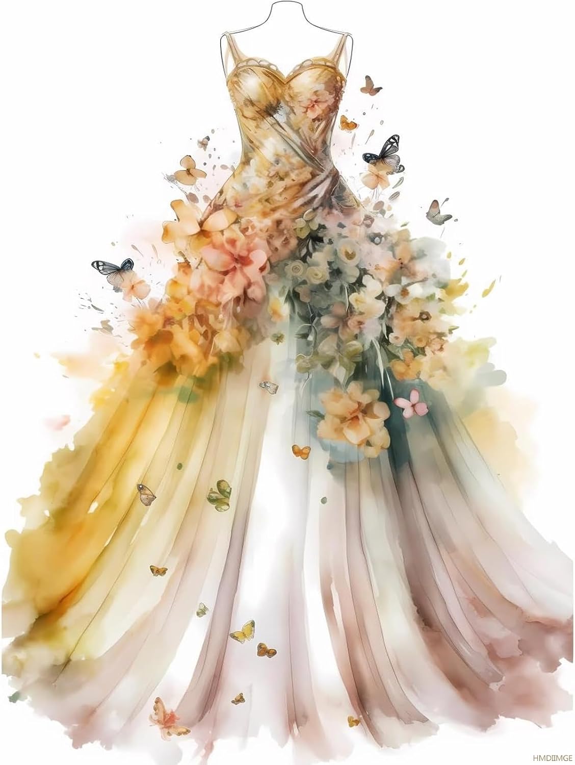 HMDIIMGE 5D Beautiful Wedding Dresses in Watercolor Painting Diamond Painting Kits for Adults Beginner, DIY Wedding Dresses Diamond Art for Home Wall Decor Gifts Full Drill Round Gem Art 12x16 inch