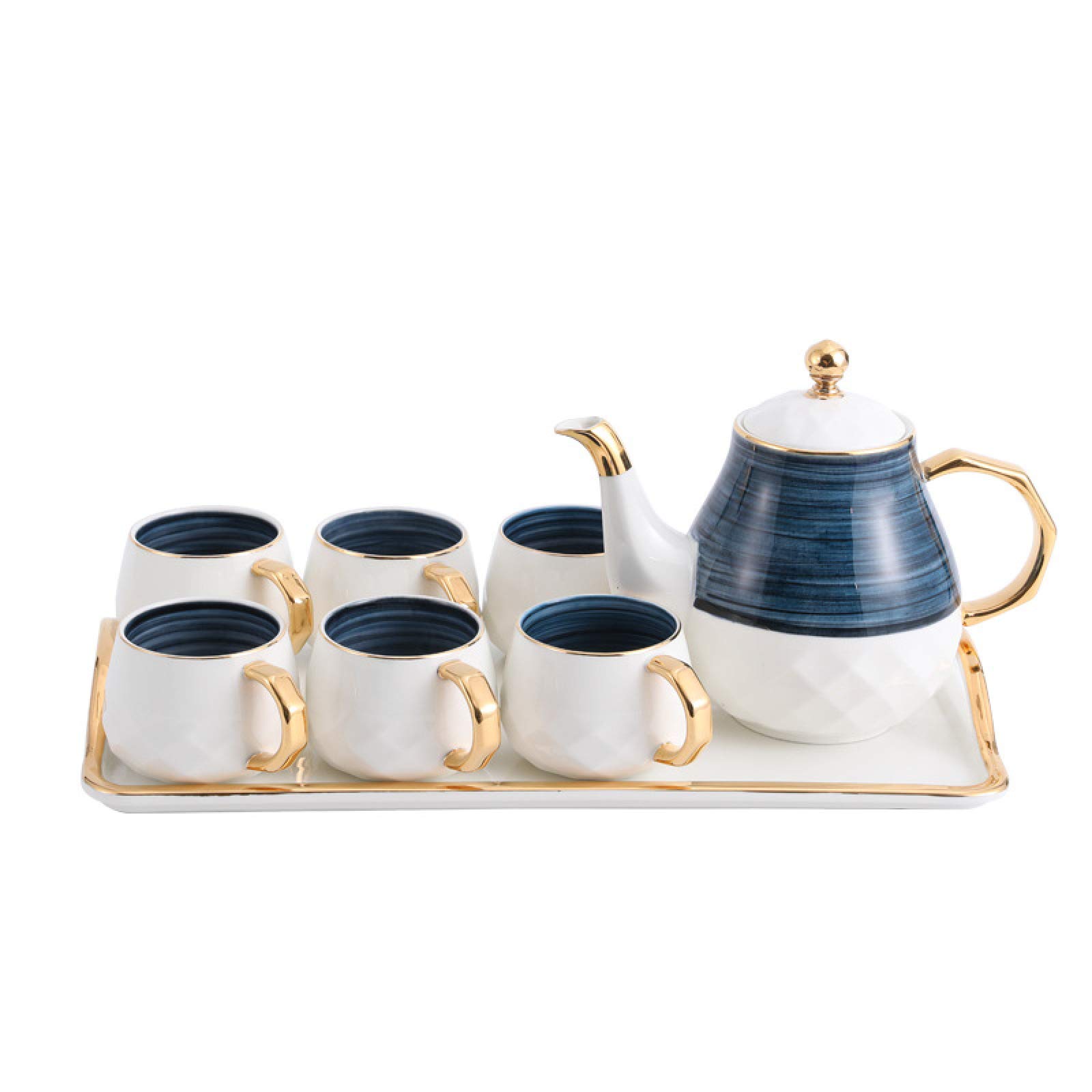DFGHNBVC Utility 8-Piece Tea Set For Adults Porcelain Coffee Tea Cups Sets 6 Cups Teapot Serving Tray For Afternoon Tea And Coffee Teapots