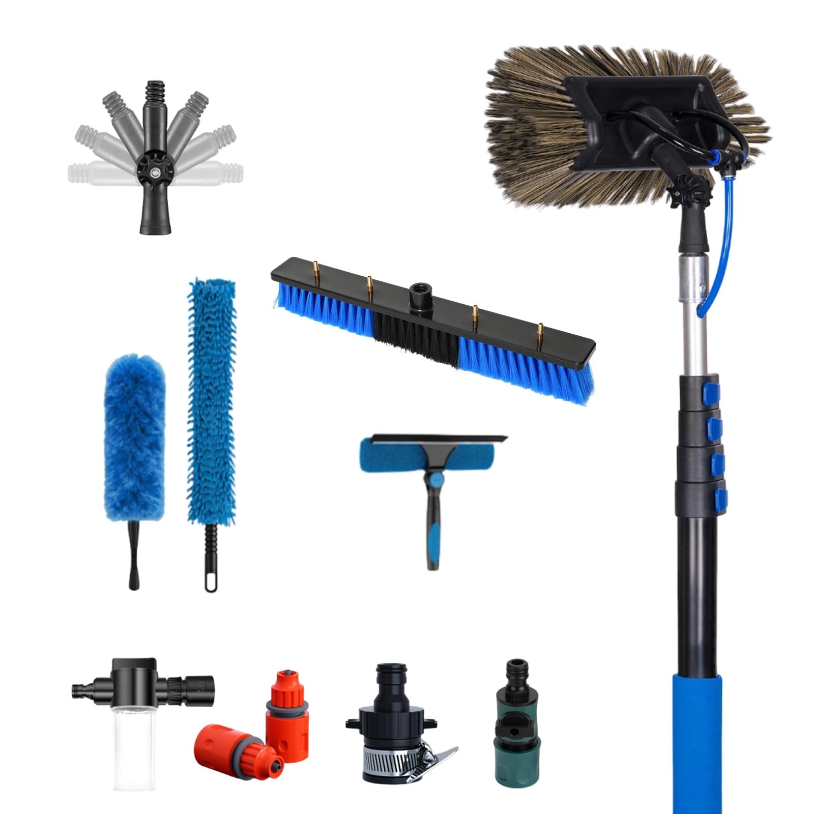 XYFGODEM Telescopic Carbon Cleaning Brush with Water, Professional Kit for Windows and Maintenance Solar Panels, Ideal for Roofing Exterior Walls