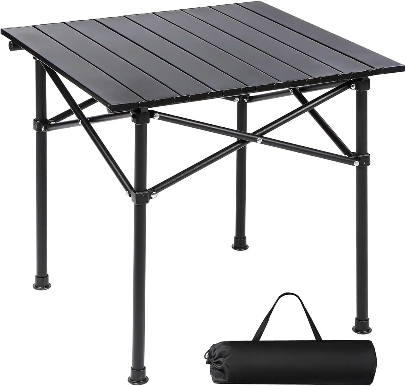 Folding Camping Table, 20x20.5 Inch Portable Roll Up Lightweight Camp Table for Outdoor, Picnic, Beach, Hiking, Travel, Black