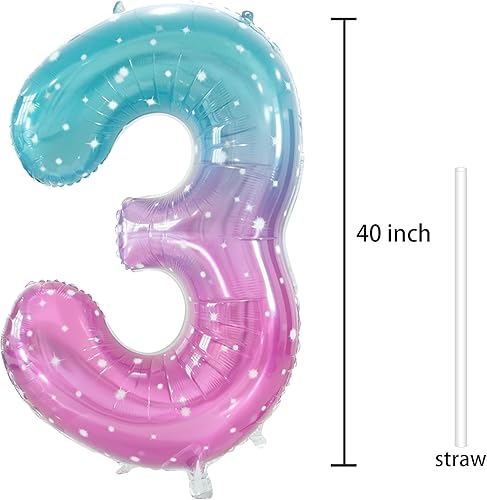 Miniatura 2 de Gifloon Globo de número 3, globos grandes de número de 40 pulgadas, decoración de fiesta de tercer cumpleaños, señal de tercer cumpleaños