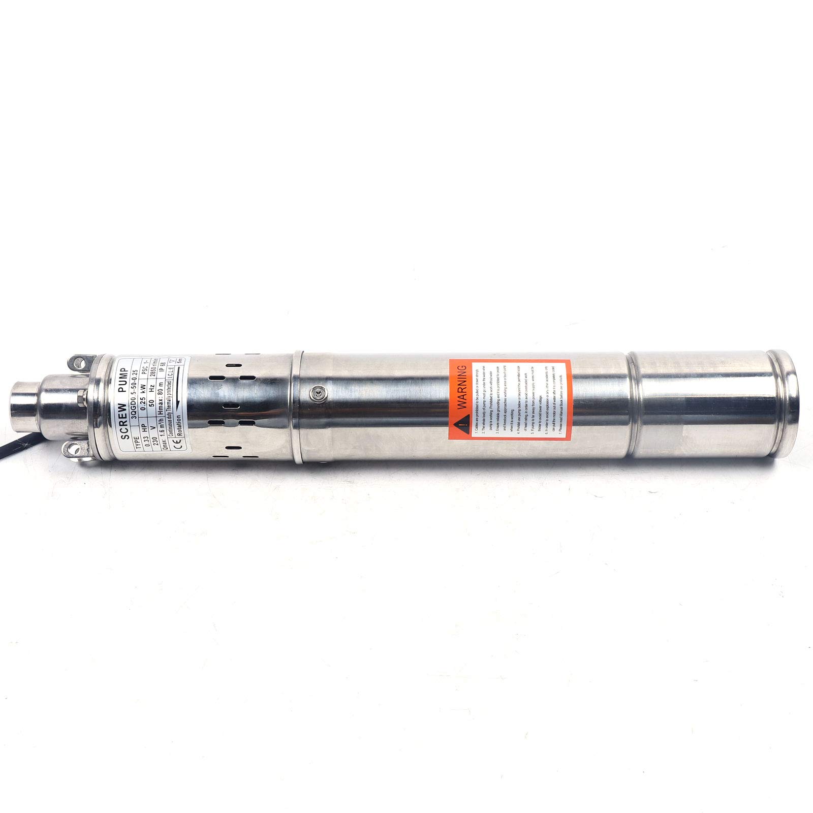 Pompa do studni głębinowych, średnica pompy 7,5 cm, 250 W, pompa do studni głębinowych ze stali nierdzewnej 1600 l/h, wysokość tłoczenia 80 m