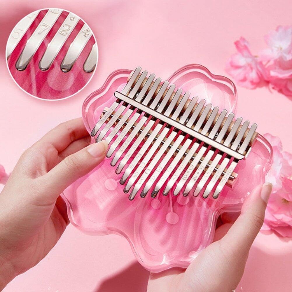 Mignon Pouce Piano Kalimba 17 Touches Rose Fleur De Cerisier En Forme Transparent Mini Doigt Piano Kalimba Instrument De Musique Pour Les Enfants
