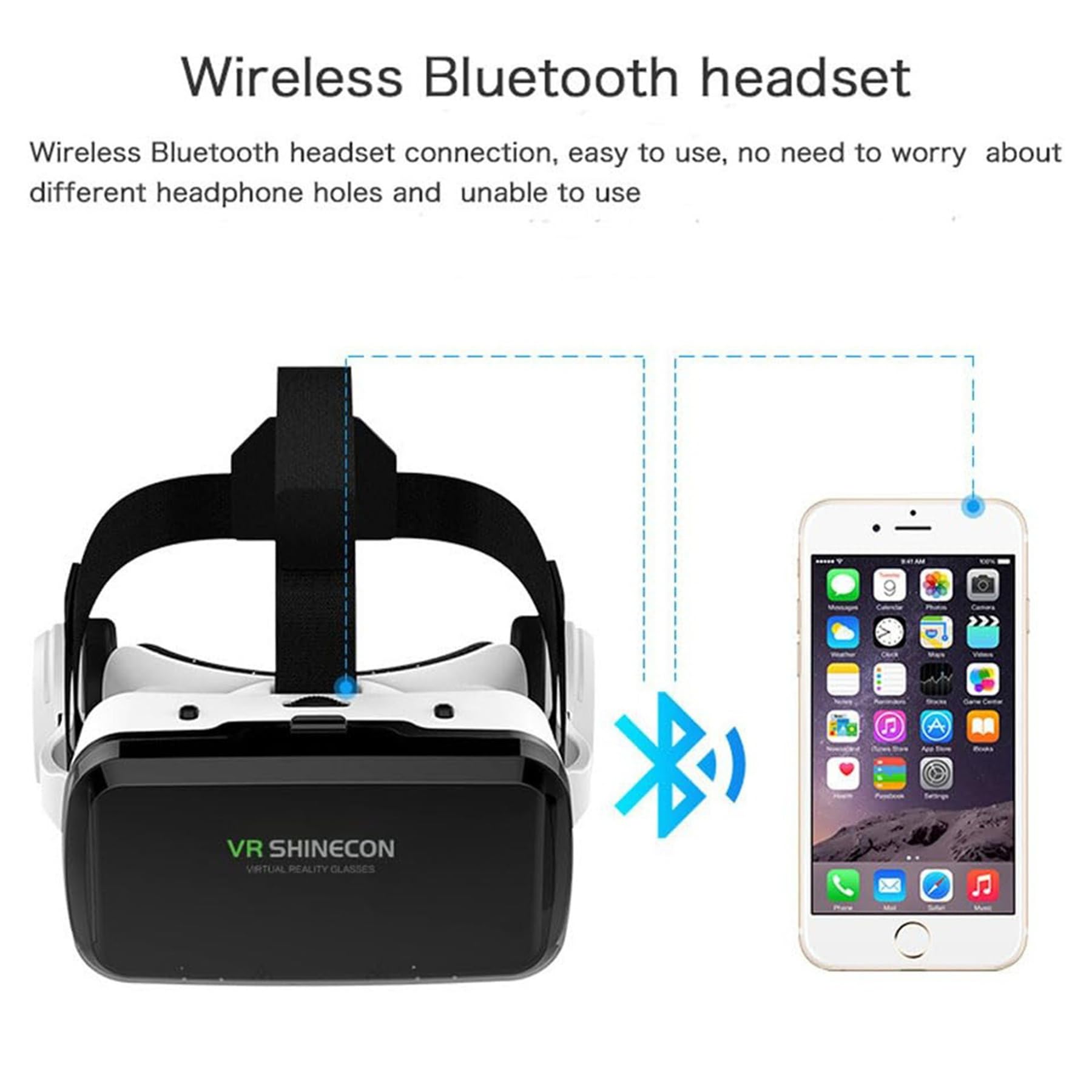 Auriculares de realidad virtual, auriculares VR con auriculares Bluetooth para iPhone 16, 15, 14, 13 Pro Max +, VR para Galaxy S24, S23, S22, ETC de 5 a 7.2 pulgadas, gafas de realidad virtual