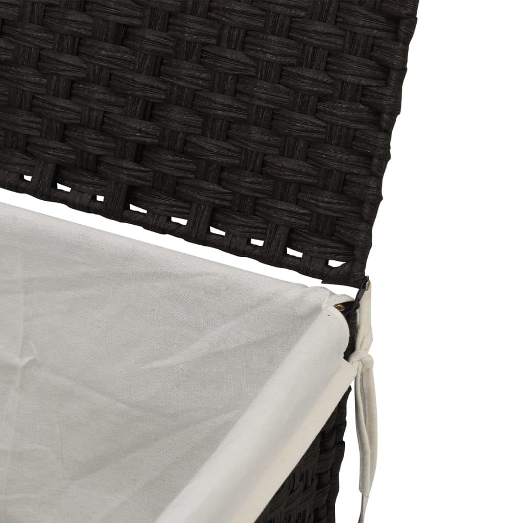 Cesto portabiancheria con coperchio 55,5 x 35 x 34 cm in rattan nero | Tasca interna pieghevole, rimovibile, resistente alle intemperie, maniglia per bagno
