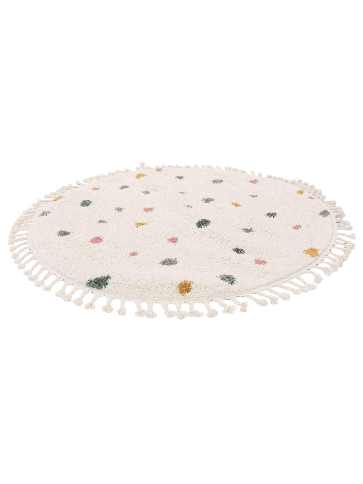 RugVista Confetti, Tapis pour Enfants, Modernes, Ø 150 cm, Rond, Poil Moyen, Chambre d'enfant, Nettoyage à Sec Seulement, sans Produits Chimiques Dangereux, Off Blanc