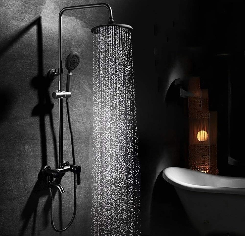 NZPOST Shower Faucet Set Black Brass Bath Thermostatic Bath Mixer Tap Shower Shower Faucet Top Waterfall