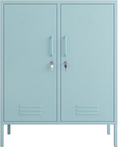 Miniatura 6 de Armario de metal de 2 puertas Gabinete de almacenamiento de acento Soporte de TV Gran espacio Gabinete de almacenamiento multifuncional Armario