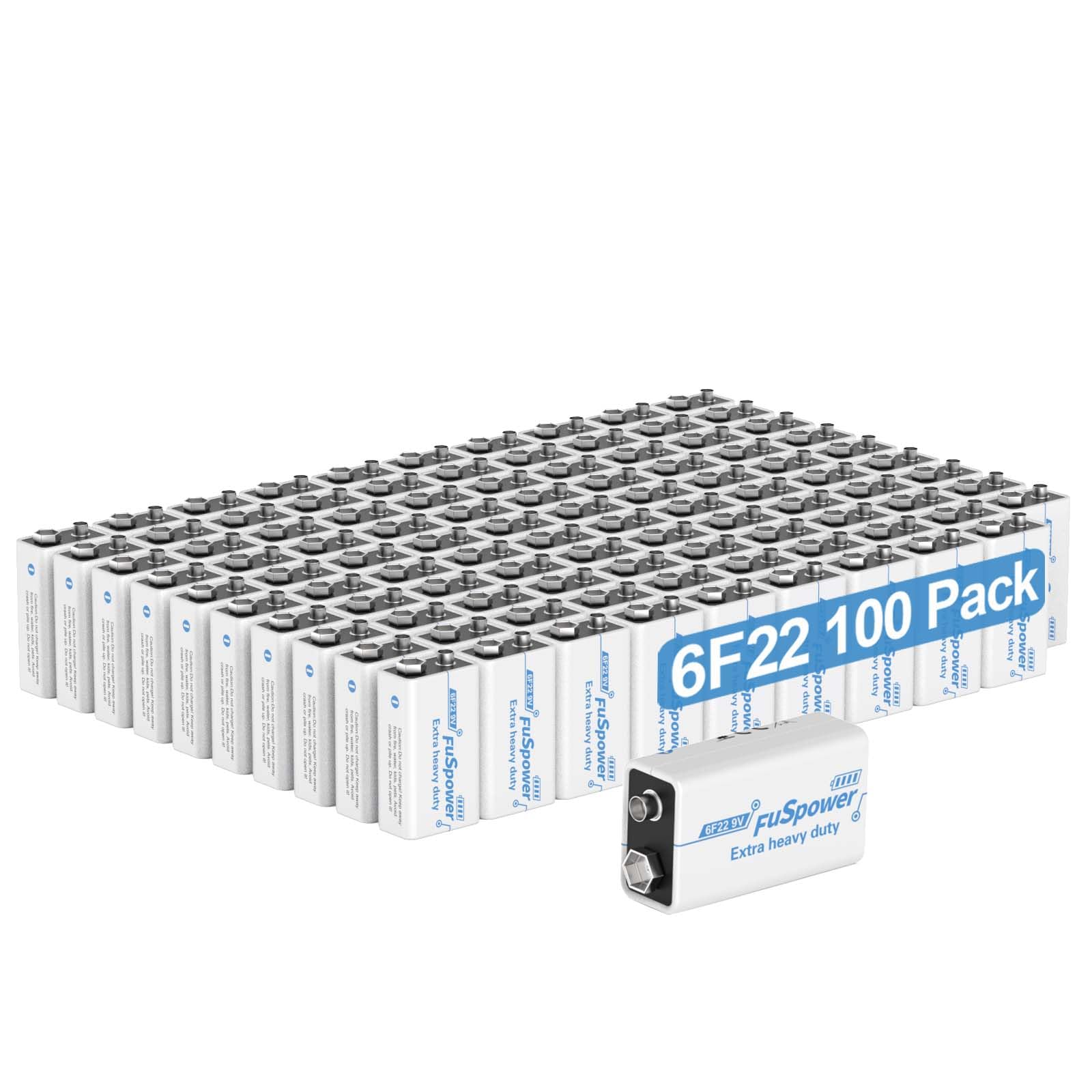 9V Batteries 9V Super Heavy-Duty Battery 6F22 Mn1604 Carbon Zinc Battery for Smoke Alarms Smoke Detector 100 Count (Pack of 1)