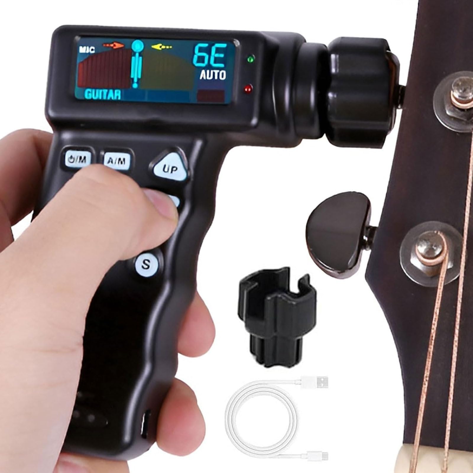 Accordatore intelligente per chitarra, accordatore elettrico automatico professionale con display LCD a colori, batteria al litio integrata da 2600 mAh, accordatore multifunzione per chitarre e