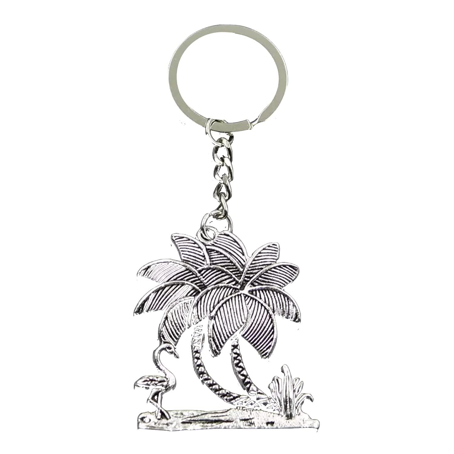 EZB Palm Trees & Flamingo Beach Scene Keyring | Decorative Keychain Gift Idea for Mum Dad Son Daughter Friends | Palm Trees Keyring