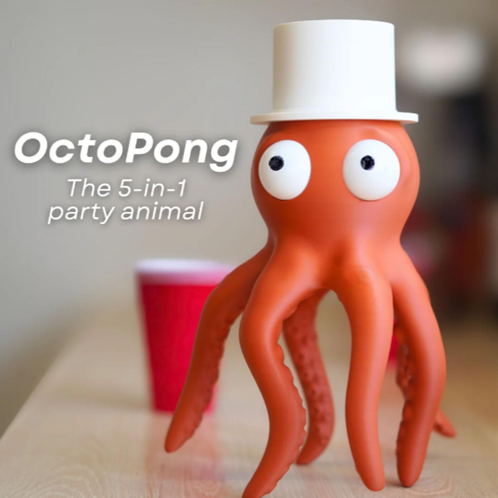 Accessorio per cup pong stampato in 3D con animali da festa Octopong (2pcs) | Divertente gadget per giochi per feste a tema polpo, set di giochi Cup Pong, accessorio di intrattenimento interattivo