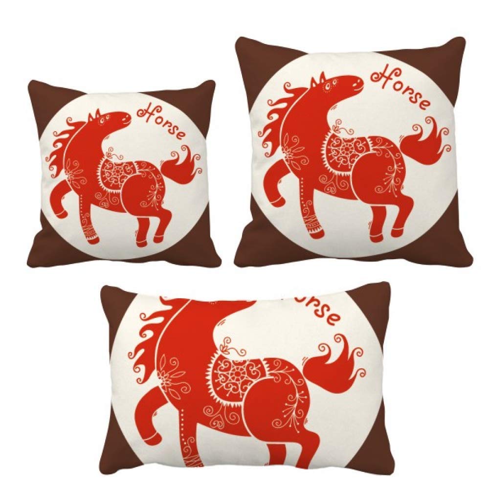 Coussin Année du Cheval Rouge Zodiaque Chinois avec Insert Décoration Canapé