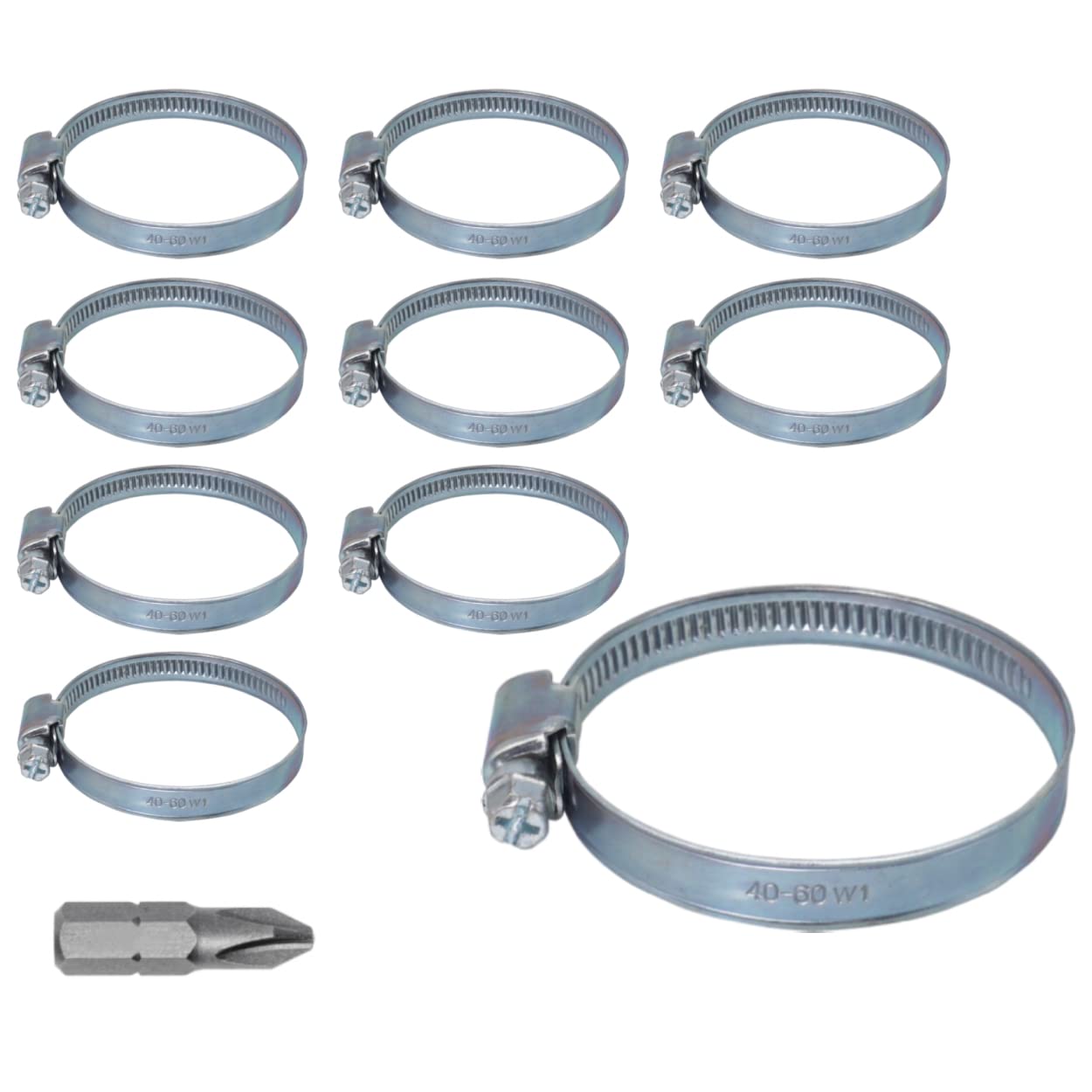 SKIR'CO Lot De 4 Colliers De Serrage Réglables En Acier Inoxydable De 50 à 70 Mm, Colliers De Serrage Pour Tuyau (4 Pièces, Avec Embout De Tournevis PH