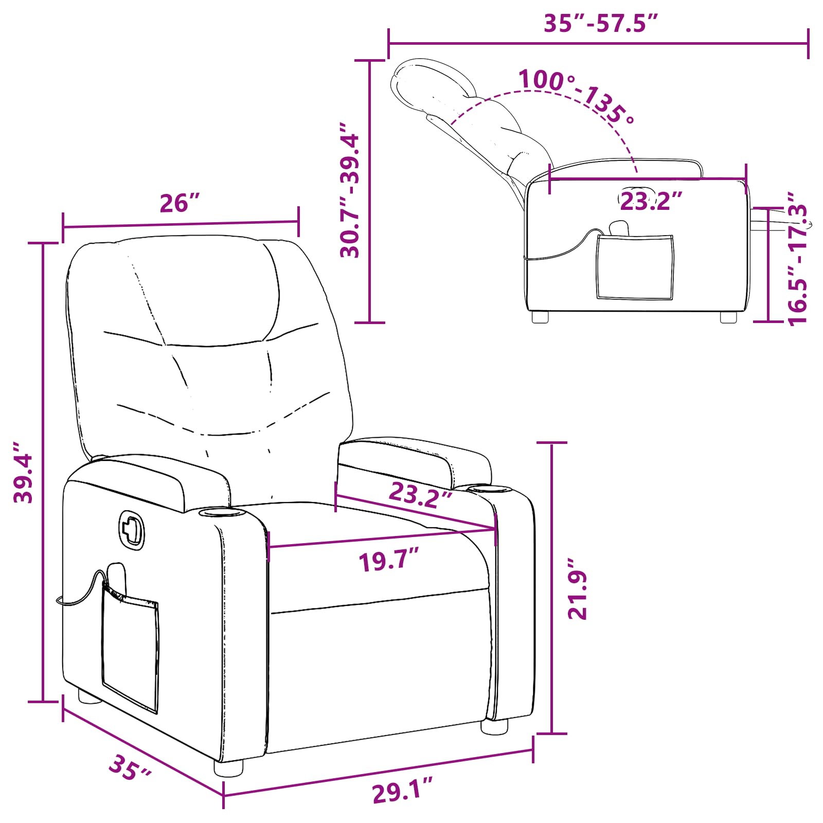 vidaXL Sillón de Masaje Reclinable sin Adaptador de Corriente, Silla con Respaldo Reposabrazos, Sillón de Televisión Relax Descanso, Asiento para Salón, Tela Verde Oscuro