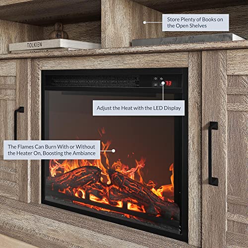Belleze 47" Tv Stand With 18" Electric Fireplace, Modern Electric Fireplace Tv Stand For Tvs Up To 50", Entertainment Media Stand With Storage - Norrell (Ashland Pine) #TOP3