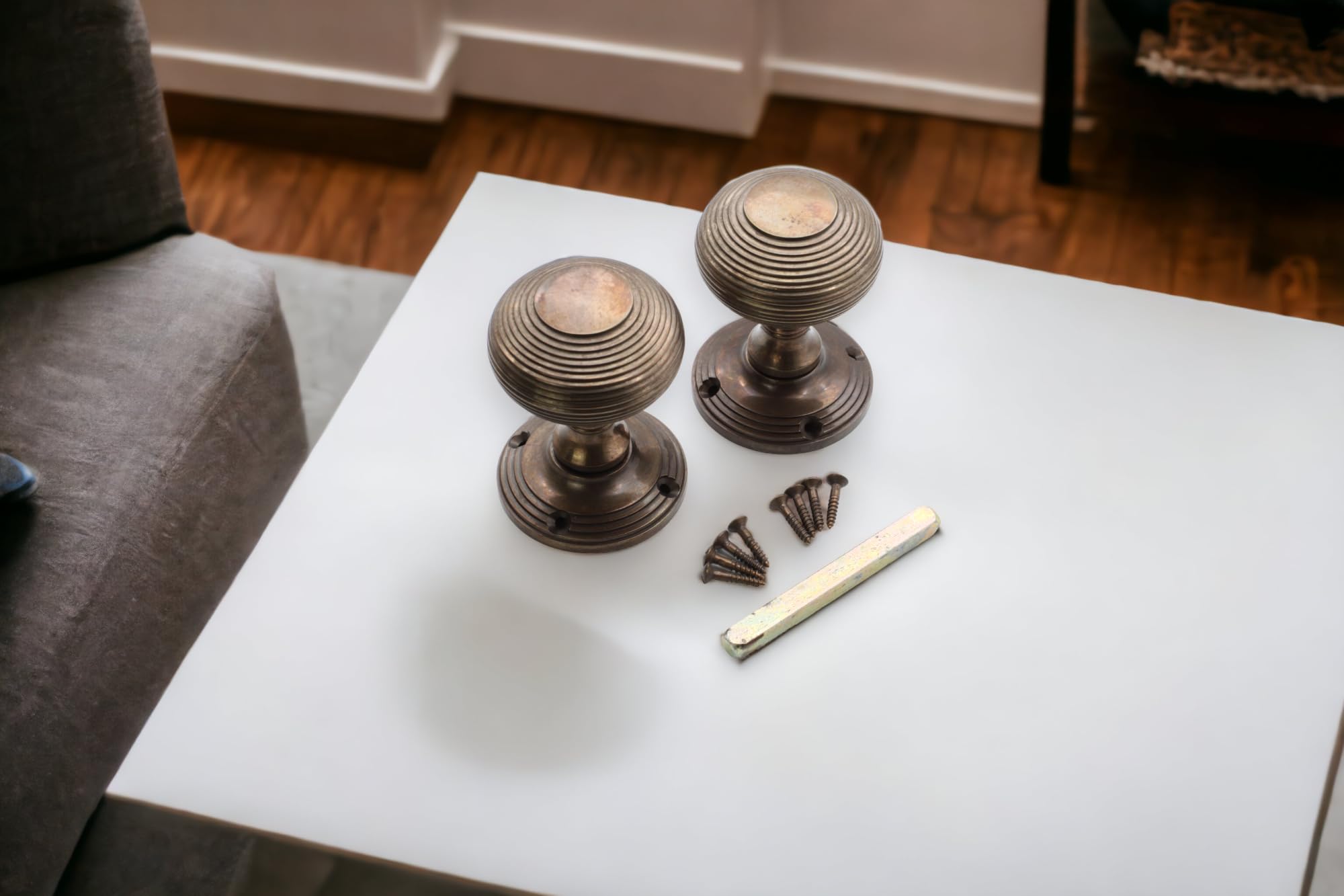Infinity Decor Set di pomelli rotondi per porta a mortasa a mortasa in ottone massiccio, stile vittoriano, 55 mm, coppia di maniglie per interni ed esterni
