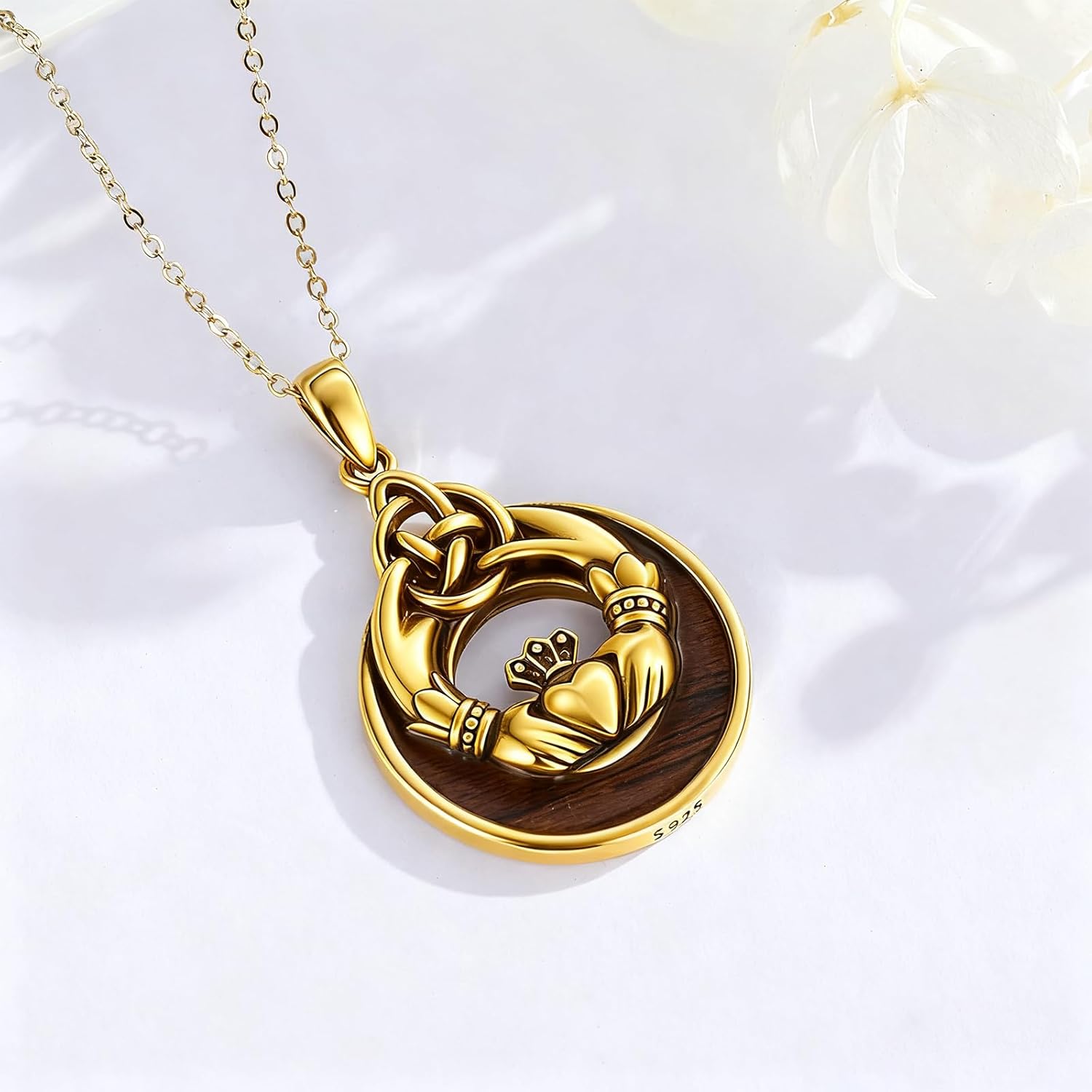 Celtic Necklace for Men Women 925 Sterling Silver Wooden Celtic Pendant Necklace with Ebony lrish Jewelry Gift for Men Women - Image 2