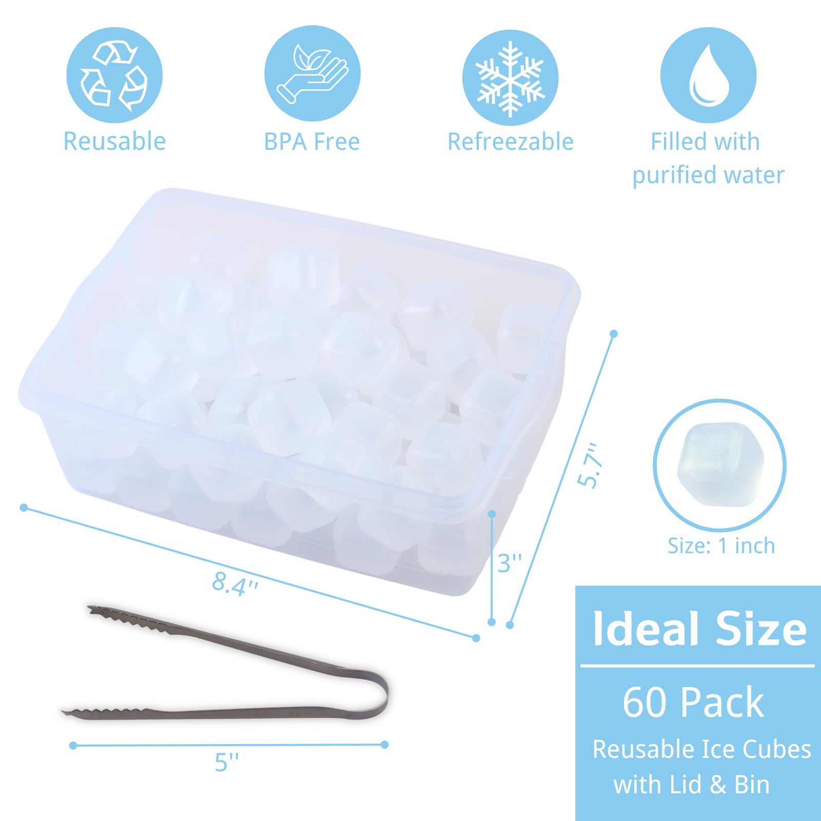 Ice Beer 60 Pack Reusable Ice Cubes Plastic Ice Cubes For Drinks Ice ...