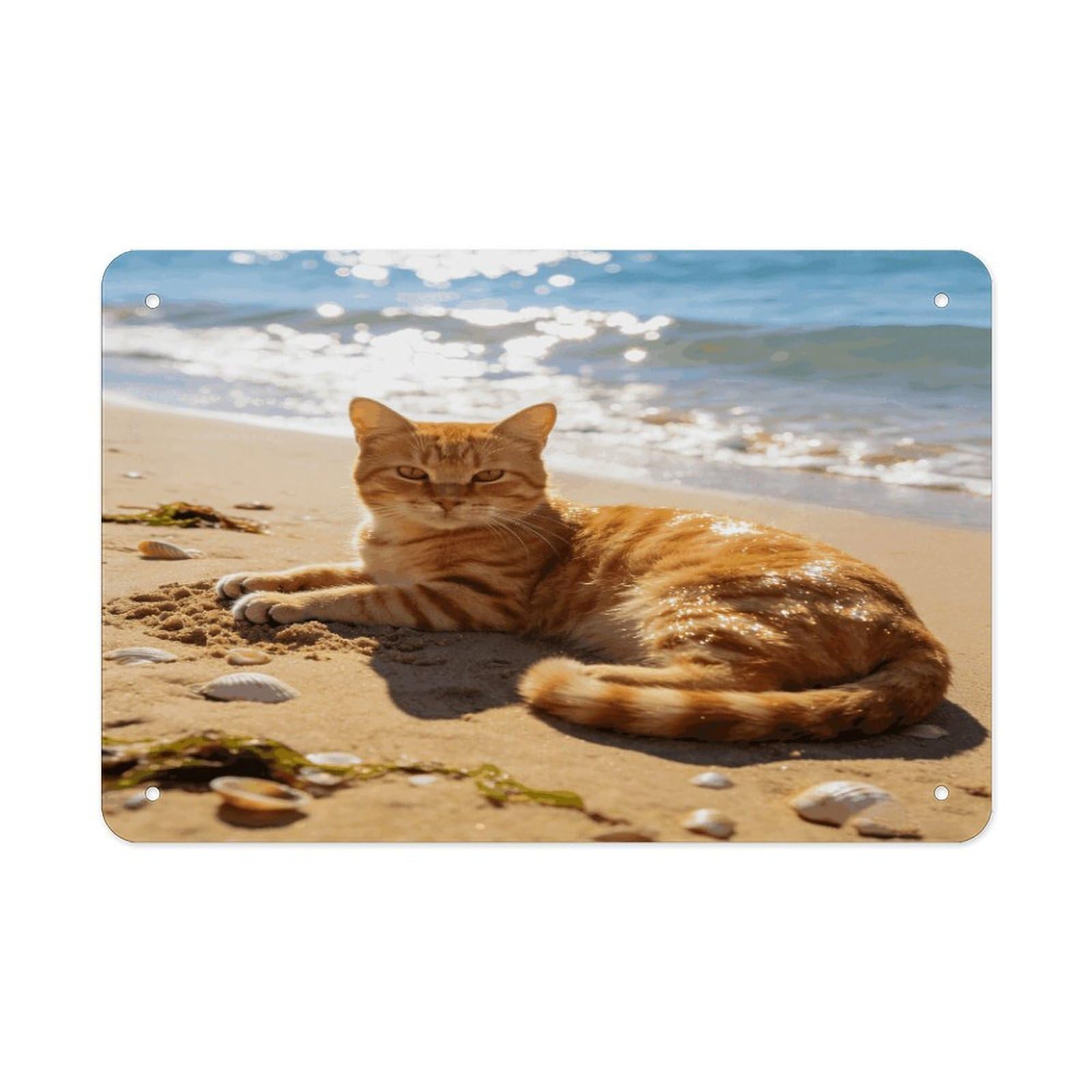 Khauerbc Style Beach Cat Tin Sign Iron Sheet Painting Unframed 11.8X7.9 Inch Metal Poster Wall Decor Iron Painting Wall Prints For Living Room Bedroom Office Home Decor