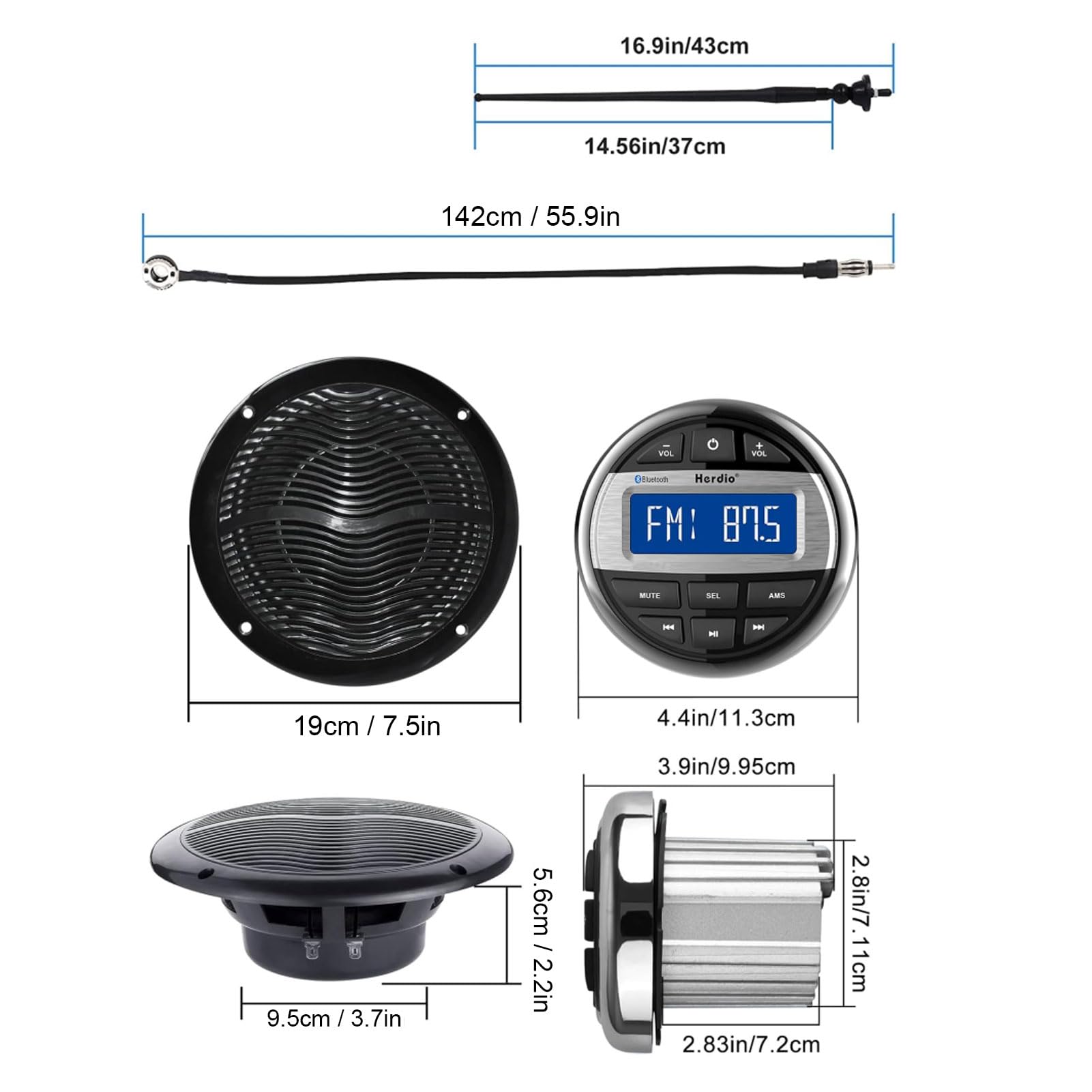 Akozon Kit de Altavoces con Reproductor Multimedia Bluetooth Marino