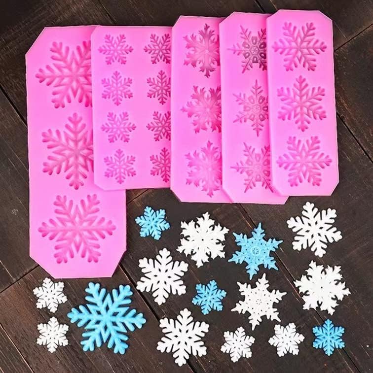 7Pcs Snowflake Silicone Molds for Christmas, 3D Winter Frozen Party Cupcake Topper Decorating Baking Tools, DIY Chocolate Candy Fondant Mold, Gum Paste Polymer Clay Resin Mold
