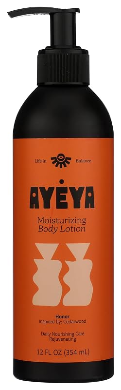 Loção hidratante corporal Ayeya Honor com óleos de cedro, ylang-ylang e gerânio, 355 mL