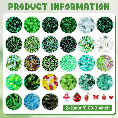 Perles en verre vert pour fabrication de bijoux et fleurs de plantes - 3