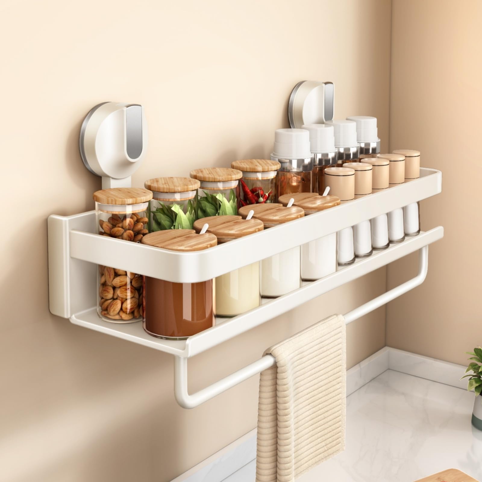Amazon｜調味料ラック 金属 調味料入れ 吸盤 キッチン 収納 グレイ