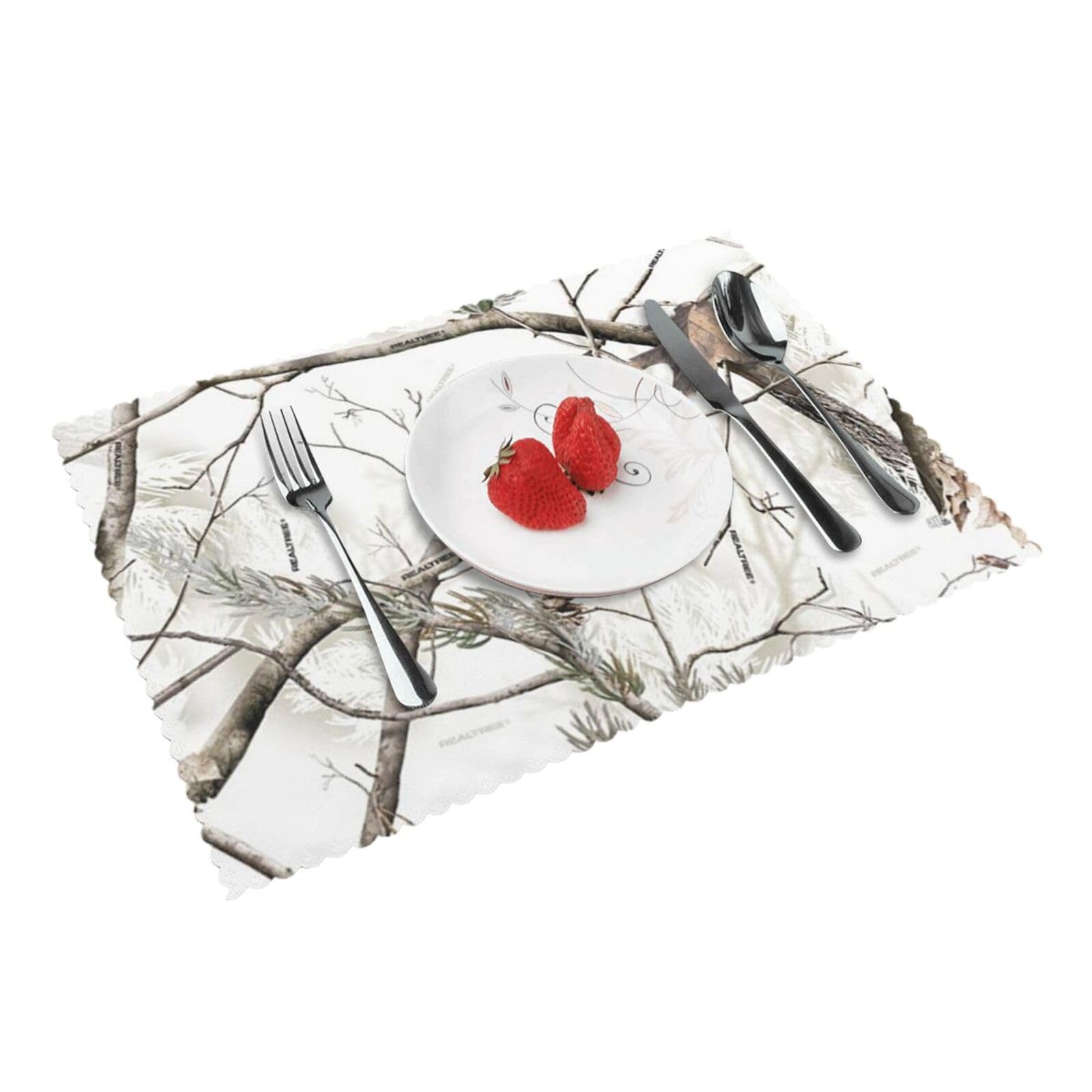 White Trees Camouflage Printed Placemats Set of 4 PCS Washable Placemat for Kitchen Table Heat-resistant Table Mats 45x30 CM