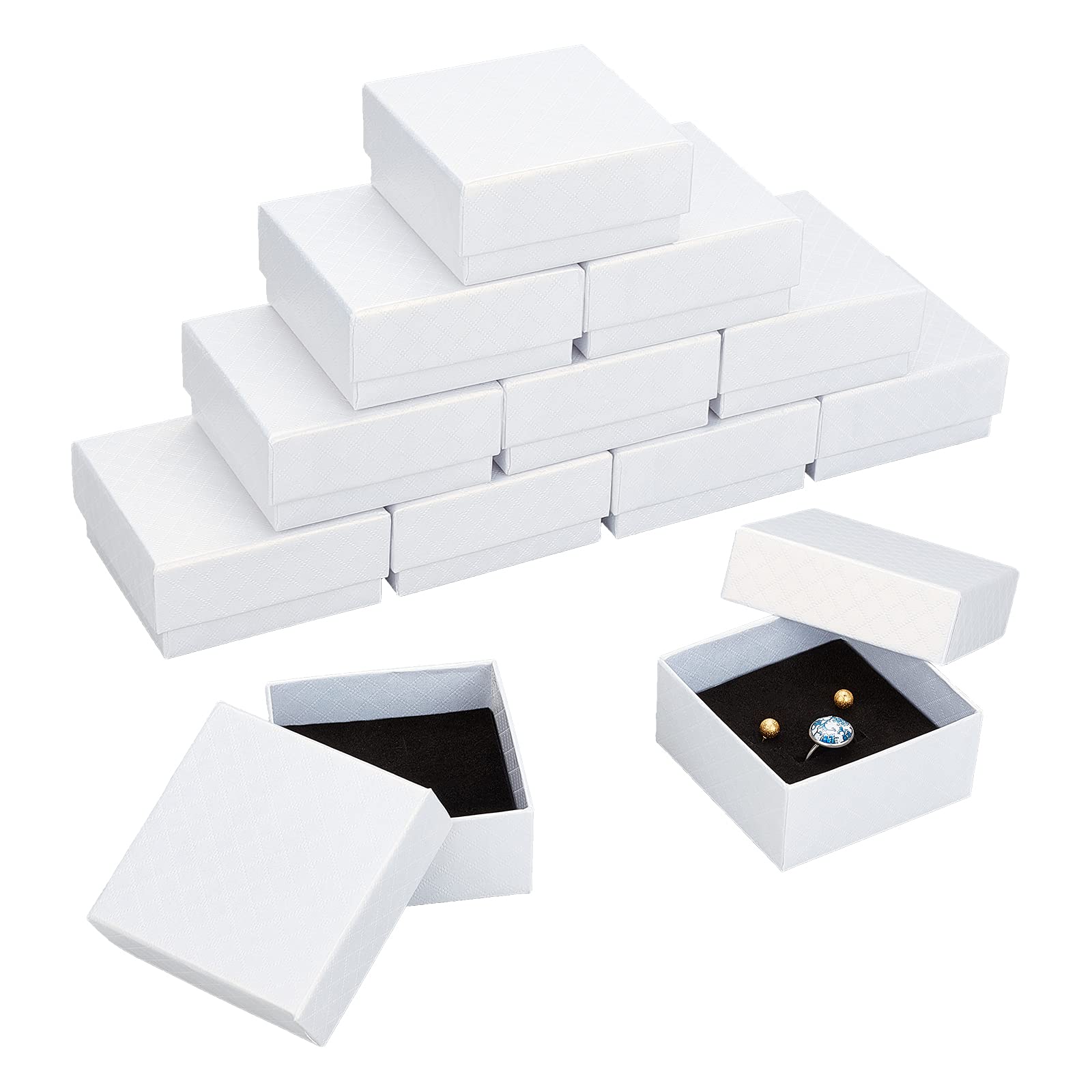 Nideen 4 Scatole Regalo Per Gioielli Con Fiocco – 7,5x7,5x3,5 Cm, Bianche, Con Cartoncini | Confezione Regalo