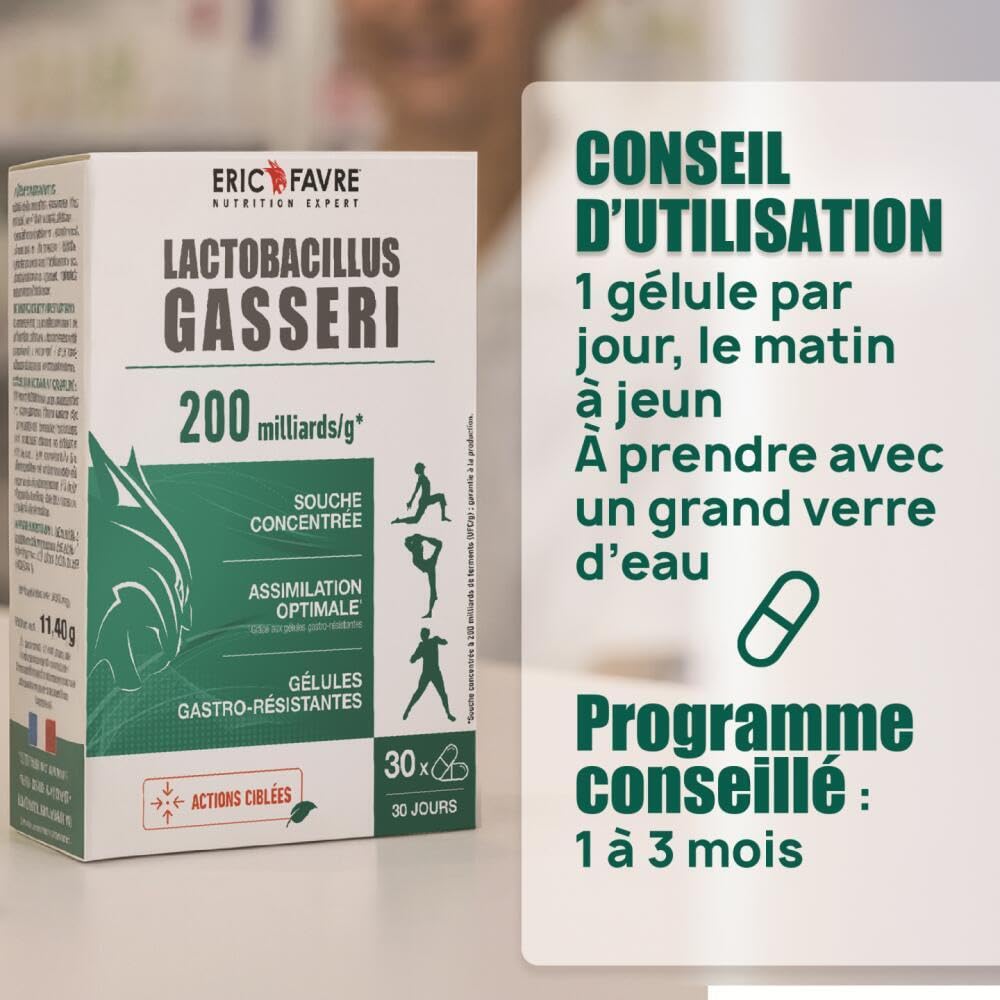 LACTOBACILLUS GASSERI - Naturel 200 Milliards de Ferment - Hautement Dosé - L. Gasseri - Complexe Vivant - Gélules Végétales Gastro-Résistantes - Lot de 3 - Programme 90J - Eric Favre