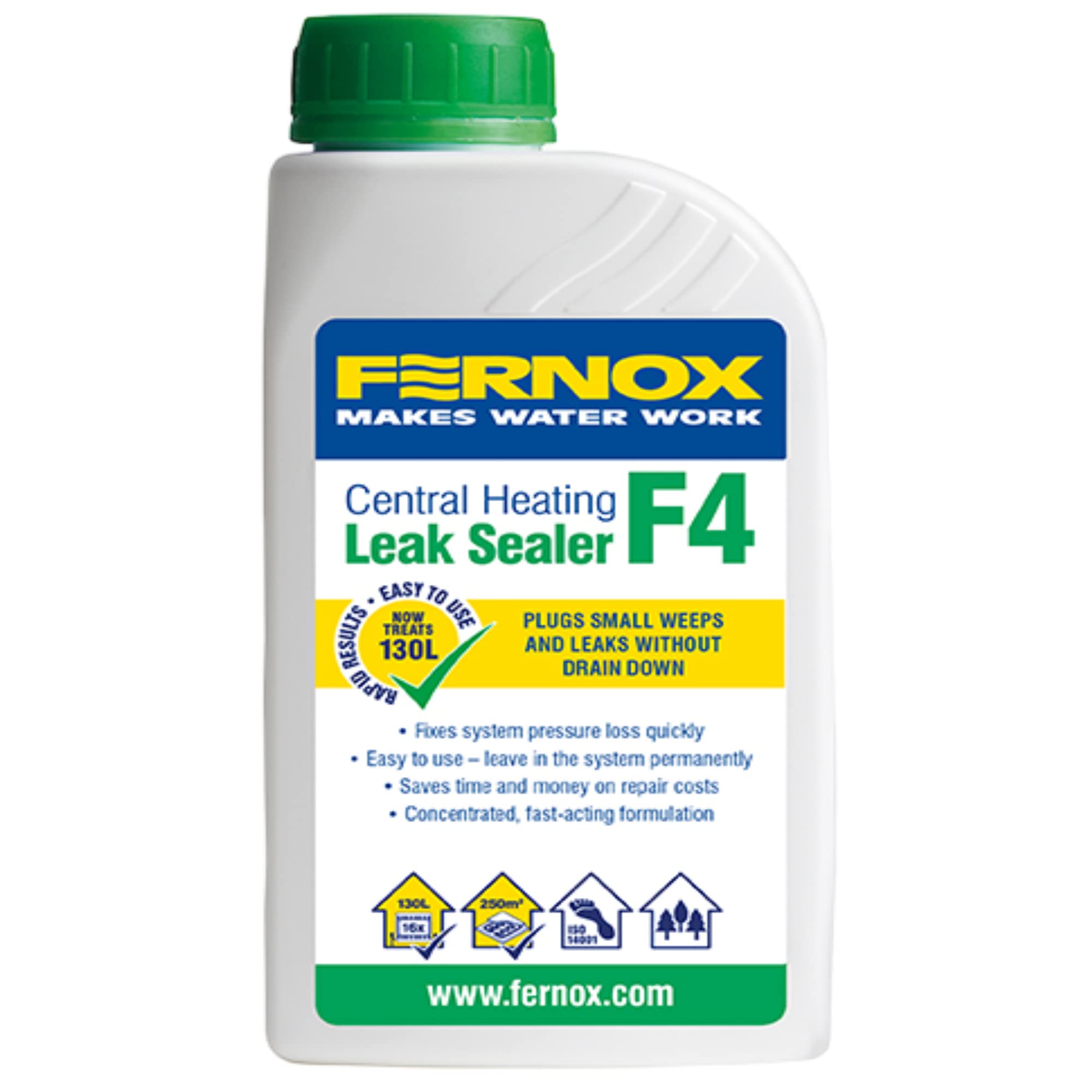 F4 Leak Sealer 500ml Liquid Seal for Central Heating Pipe Work Leaks Water Underfloor Heating Non-Corrosive Non-Toxic Compatible with Most Heating Systems Long-Lasting Seal