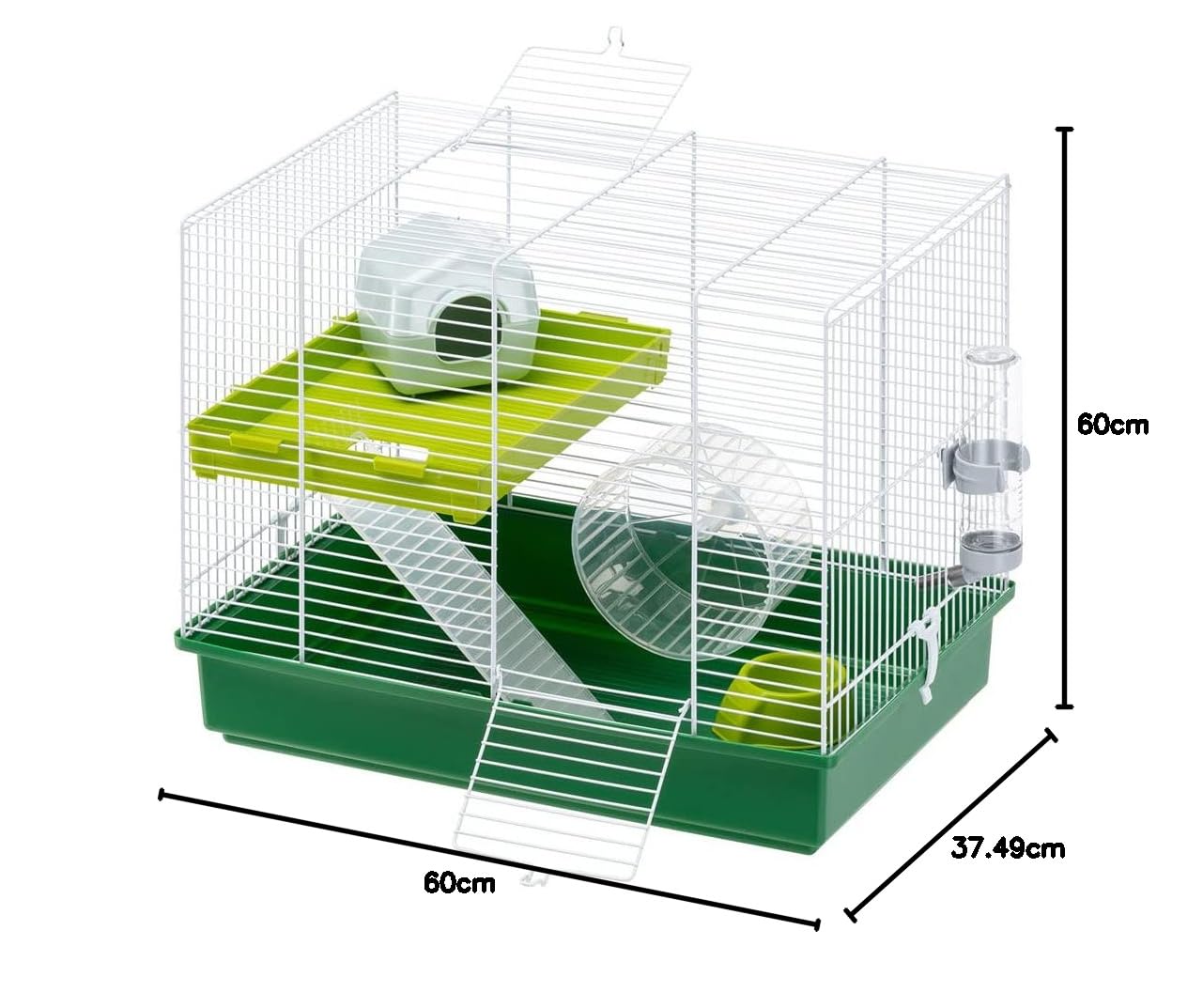 Ferplast Hamsterkäfig, Nagerkäfig Hamster Duo, Kleintierkäfig, 2 Etagen mit Rampen Hamsterzubehör inklusive, 46 x 29 x h 37,5 cm.