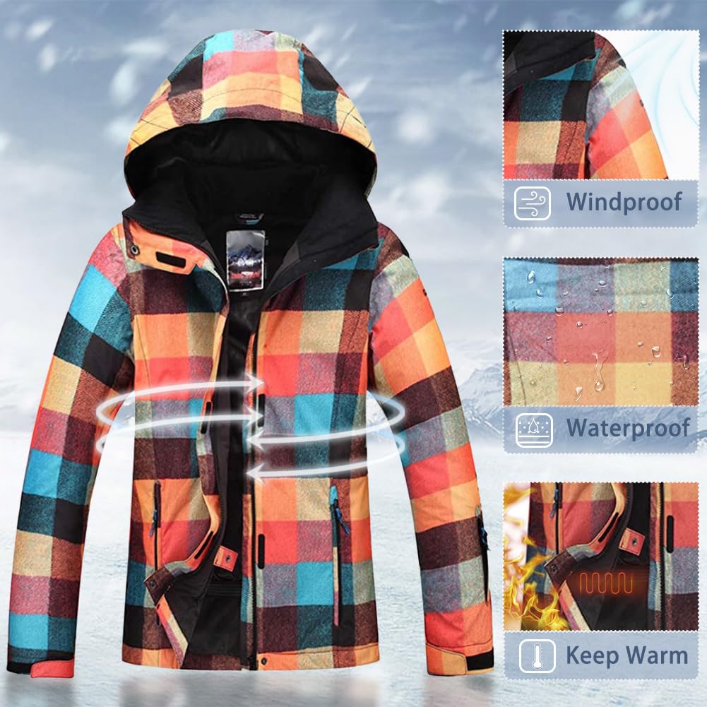HOTIAN Chaqueta de esquí de snowboard para mujer de alto viento, colorido chaqueta de nieve pantalones